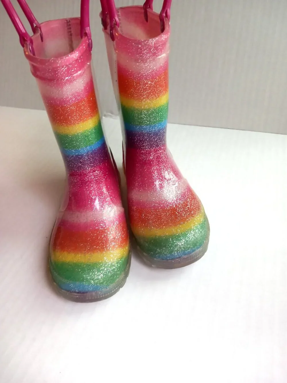 Toddler Size 7 - Rainbow Rain Boots with handles